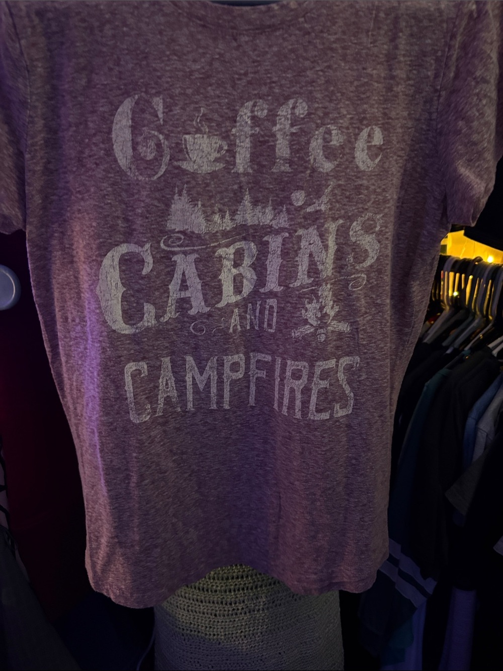 Coffee Cabins and Campfires Graphic Tee - Purple